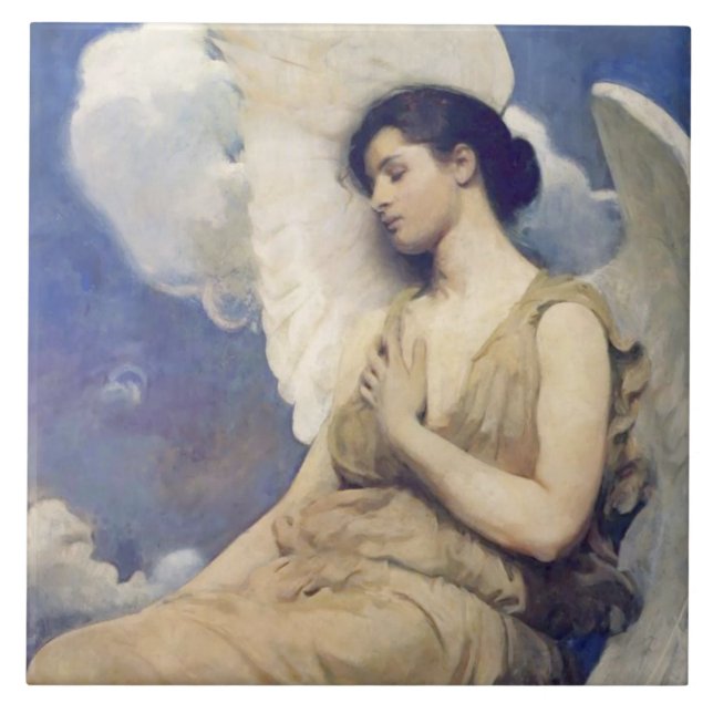 Winged Figure Vintage Angel Art Print Ceramic Tile (Front)