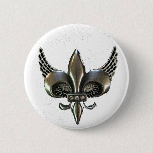WINGED FLEUR-DE-LIS DISTRESSED PEWTER BUTTON (Front)