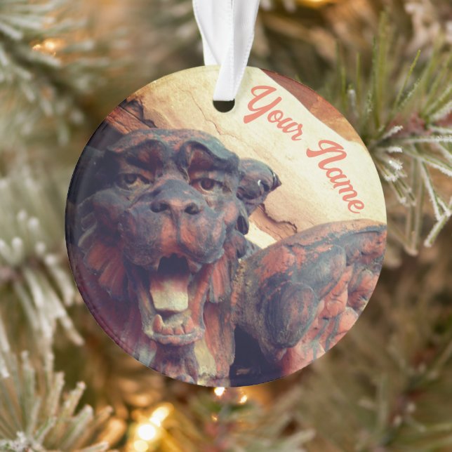 Winged Gargoyle Cat Acrylic Ornament (Tree)
