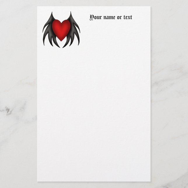 Winged gothic cute red heart ver 2 stationery (Front)