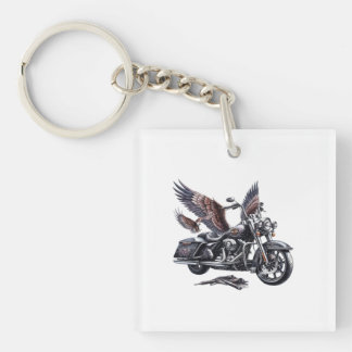 Winged Harley-Davidson Motorcycle Watercolor Illus Keychain