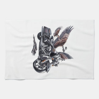 Winged Harley-Davidson Motorcycle Watercolor Illus Kitchen Towel