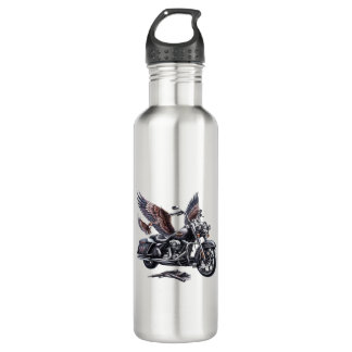 Winged Harley-Davidson Motorcycle Watercolor Illus Stainless Steel Water Bottle