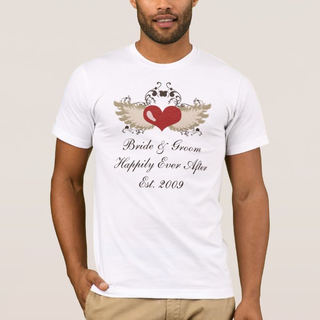 Winged Heart Custom Wedding Groom T-shirt (Front)
