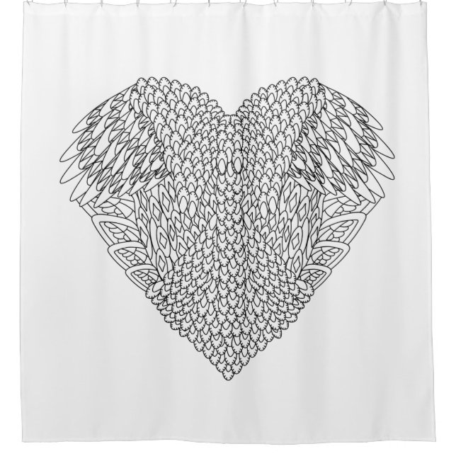 Winged Heart Doodle Shower Curtain (Front)