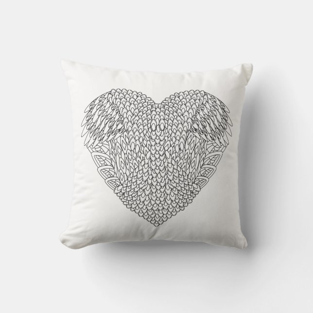 Winged Heart Doodle Throw Pillow (Front)