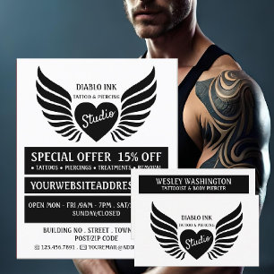 Winged Heart Tattoo, Tattooist & Body Piercer Business Card