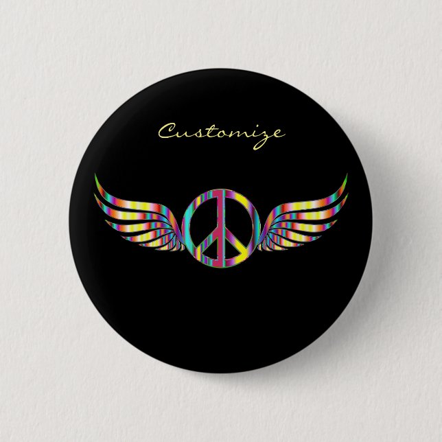 Winged Hippie Peace Symbol Thunder_Cove Button (Front)