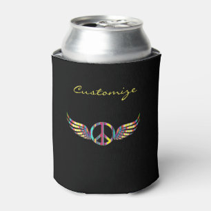 Winged Hippie Peace Symbol Thunder_Cove Can Cooler