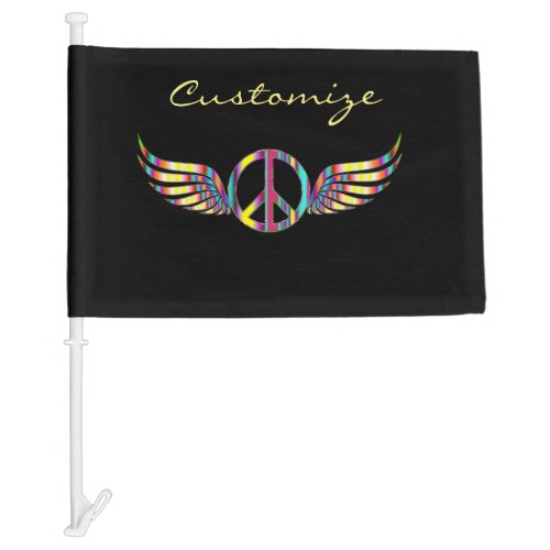 Winged Hippie Peace Symbol Thunder_Cove Car Flag