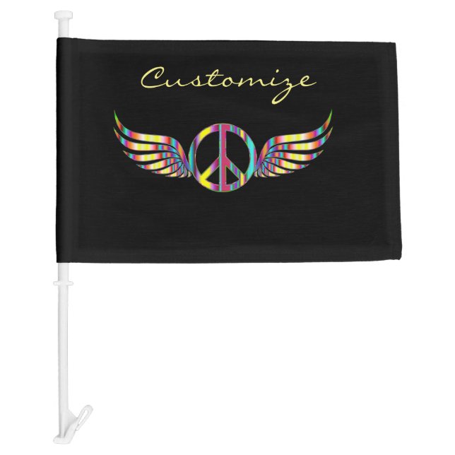 Winged Hippie Peace Symbol Thunder_Cove Car Flag (Front)