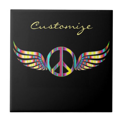 Winged Hippie Peace Symbol Thunder_Cove Ceramic Tile