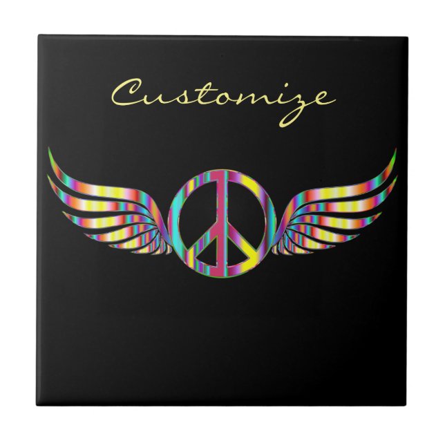 Winged Hippie Peace Symbol Thunder_Cove Ceramic Tile (Front)