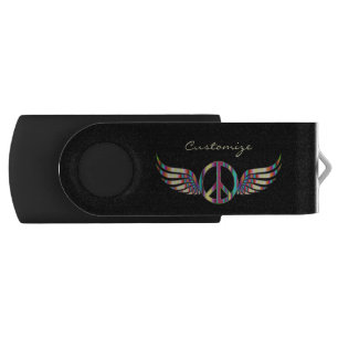 Winged Hippie Peace Symbol Thunder_Cove Flash Drive