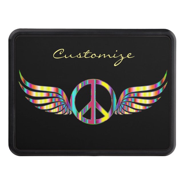 Winged Hippie Peace Symbol Thunder_Cove Hitch Cover (Front)