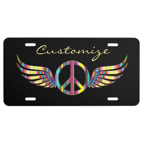 Winged Hippie Peace Symbol Thunder_Cove License Plate