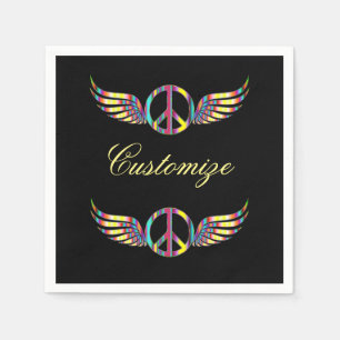 Winged Hippie Peace Symbol Thunder_Cove Napkins