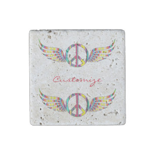 Winged Hippie Peace Symbol Thunder_Cove Stone Magnet