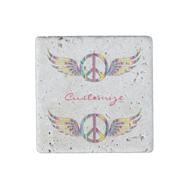 Winged Hippie Peace Symbol Thunder_Cove Stone Magnet (Front)