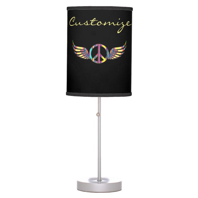 Winged Hippie Peace Symbol Thunder_Cove Table Lamp (Front)