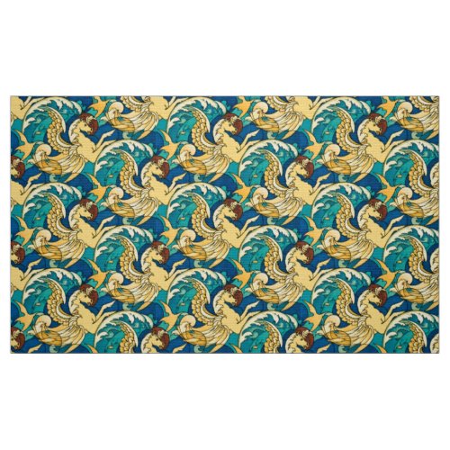 Winged Hippocampus Sea Horses In Ocean Pattern Fabric
