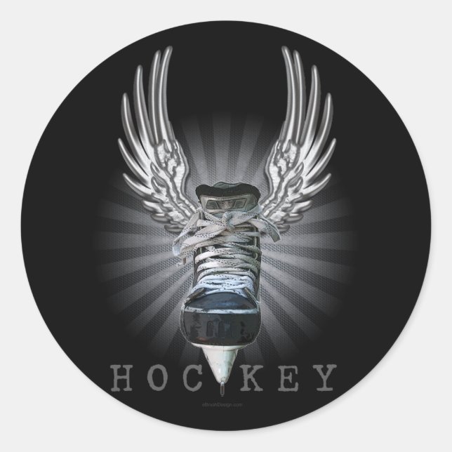 Winged Hockey Classic Round Sticker (Front)