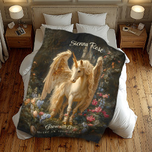 Winged Horse Vintage Renaissance Gilded Unicorn Fleece Blanket