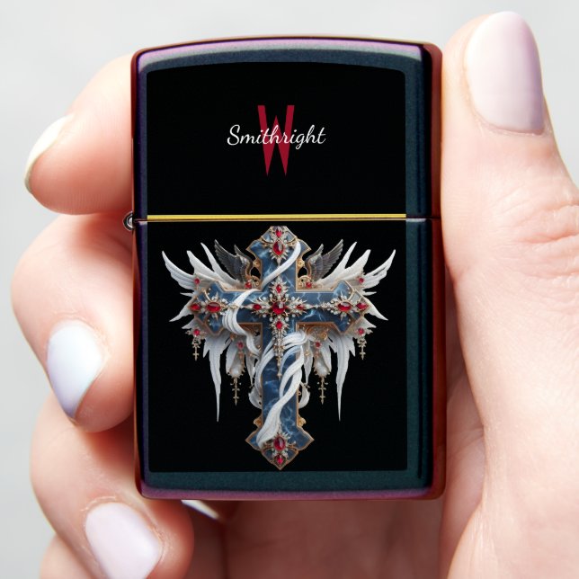 Winged Jewel Cross Zippo Lighter (In Hand)
