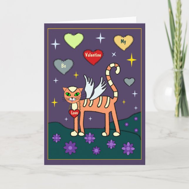 Winged Kitty with Heart Custom Card (Front)