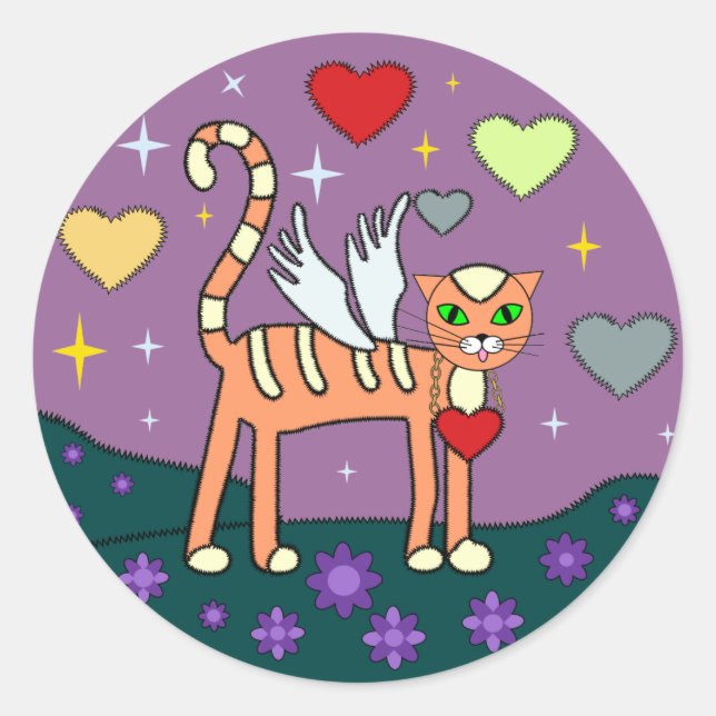 Winged Kitty with Heart Custom Sticker (Front)