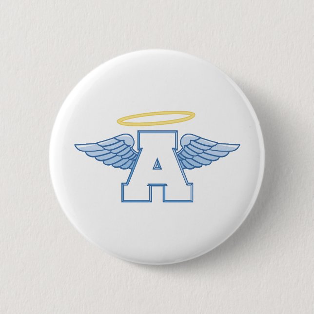Winged Letter A Pinback Button (Front)