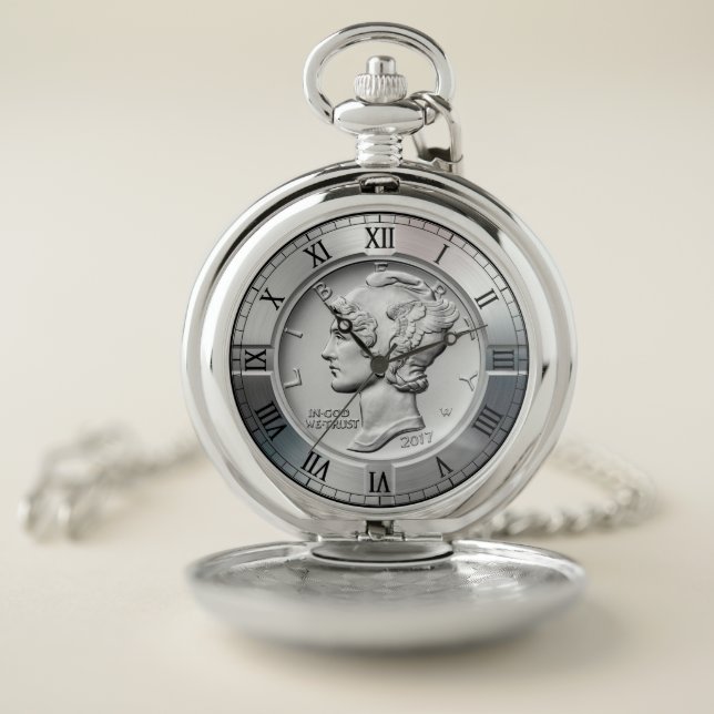 Winged Liberty Commemorative Silver Dollar ~ * ~  Pocket Watch (Inside)