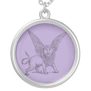 Winged lion symbol of Saint Mark  Silver Plated Necklace