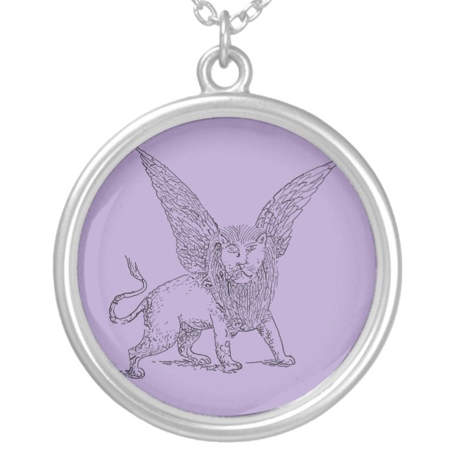 Winged lion symbol of Saint Mark  Silver Plated Necklace (Front)