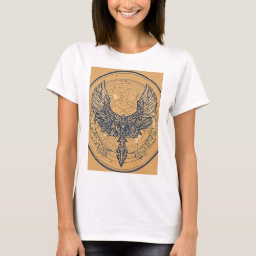 Winged Logo Line Art Round Printed Womens T_Shirt