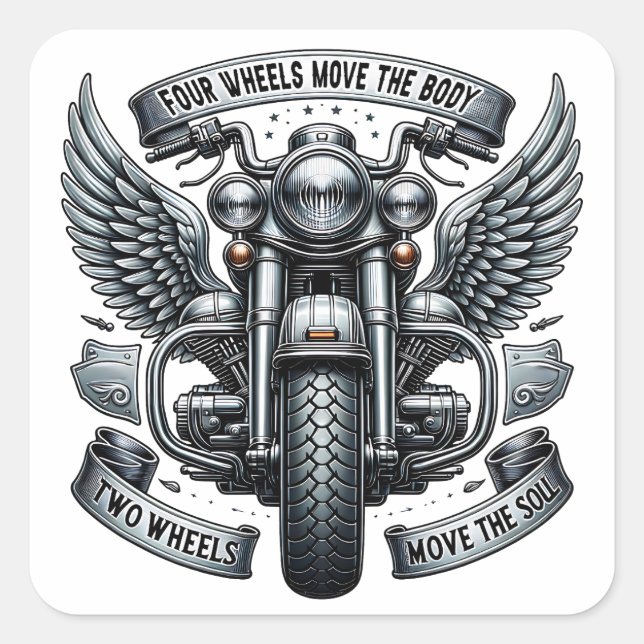 Winged Motorcycle Design & Quote Square Sticker (Front)
