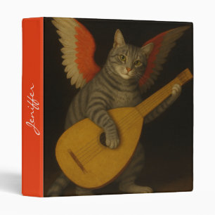 Winged Musician Cat Playing Lute Art 3 Ring Binder