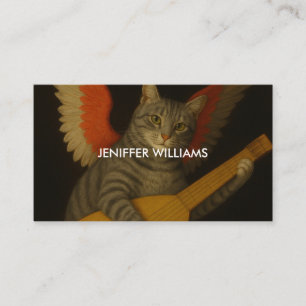 Winged Musician Cat Playing Lute Art               Business Card