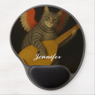 Winged Musician Cat Playing Lute Art Gel Mouse Pad