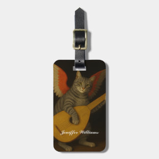 Winged Musician Cat Playing Lute Art Luggage Tag
