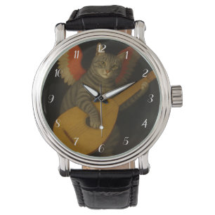 Winged Musician Cat Playing Lute Art Watch
