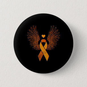 Winged orange ribbon leukemia blood cancer awarene button