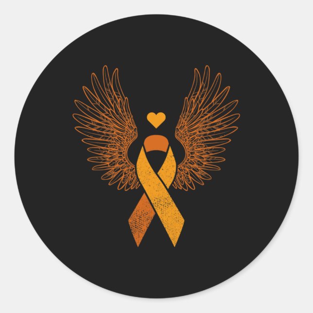 Winged orange ribbon leukemia blood cancer awarene classic round sticker (Front)