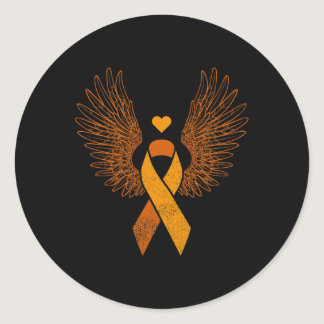 Winged orange ribbon leukemia blood cancer awarene classic round sticker
