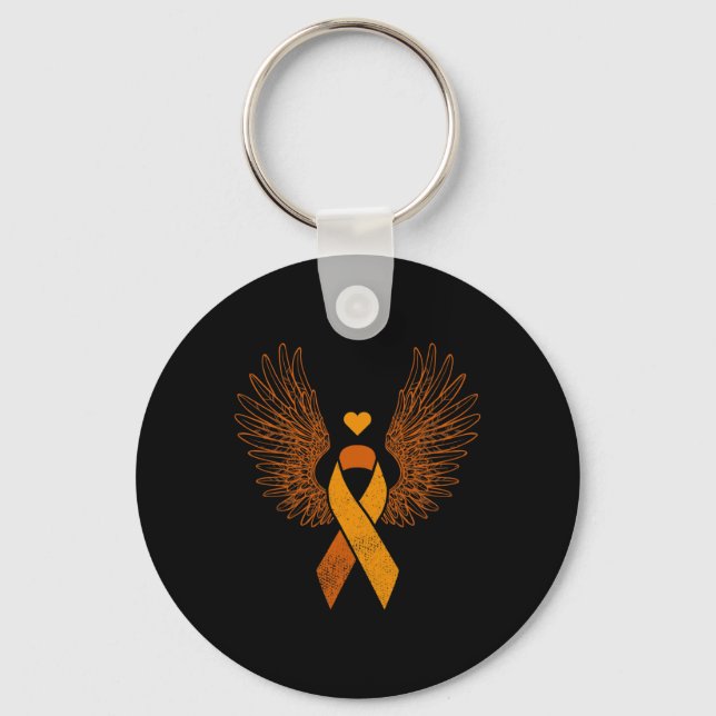 Winged orange ribbon leukemia blood cancer awarene keychain (Front)