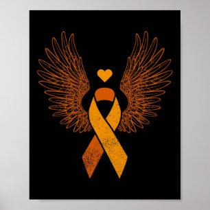 Winged orange ribbon leukemia blood cancer awarene poster