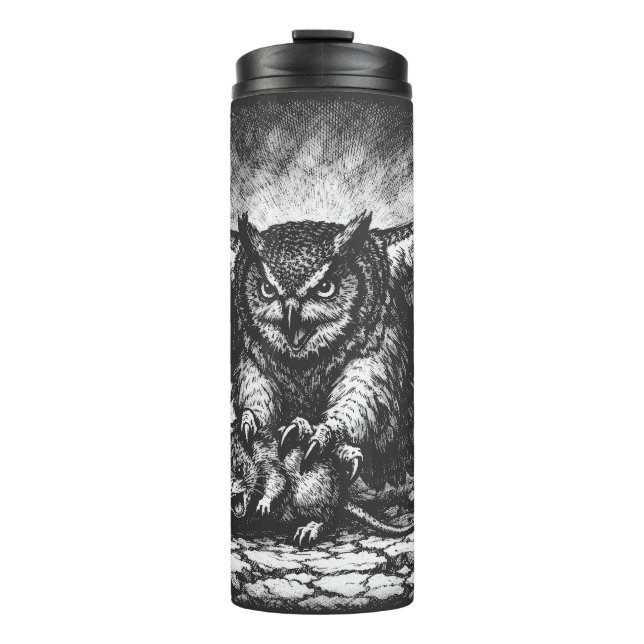 Winged Owl Sentinel by BurnsInHell Thermal Tumbler (Front)
