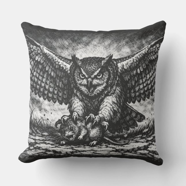 Winged Owl Sentinel by BurnsInHell Throw Pillow (Front)