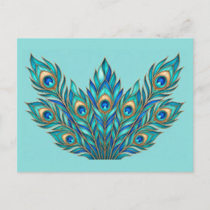 Winged Peacock Feather Fan Gold Eyes Postcard