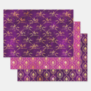 Winged Pegasus & Ornamental Floral Pattern Wrapping Paper Sheets